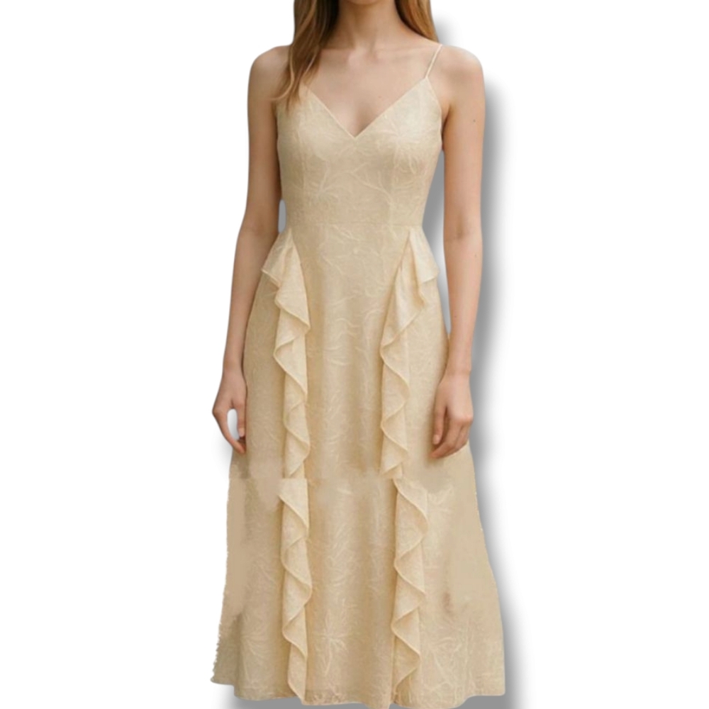 NWT 1. STATE Ruffle Lace Midi Dress In Light Cream Size 12 $149